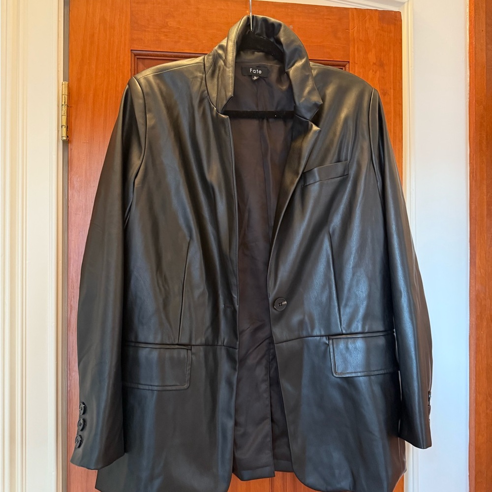 Faux Black Leather Blazer
